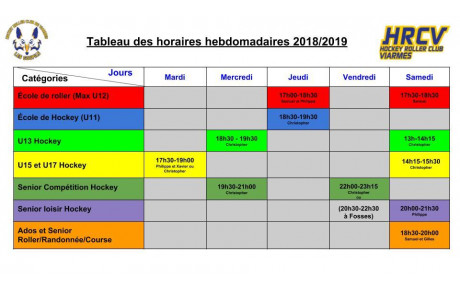 Planning des entraînements 2018-2019